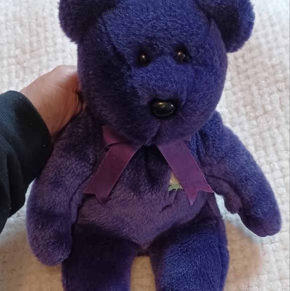 Ty Beanie Baby Princess Diana Bear 1997 rare purple retired white rose teddy - Picture 7 of 14